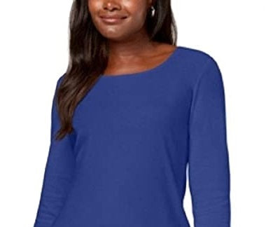 Karen Scott Women's Cotton Scoop Neck Top Blue Size PSM