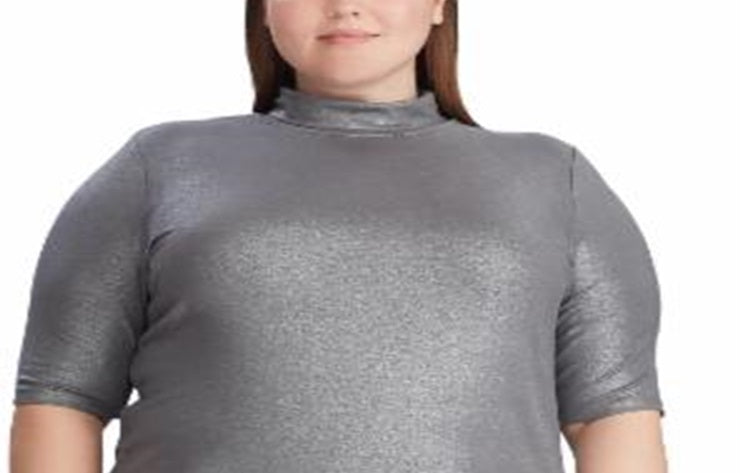 Ralph Lauren Women's Plus Stretch Turtleneck Top Gray Size 1X