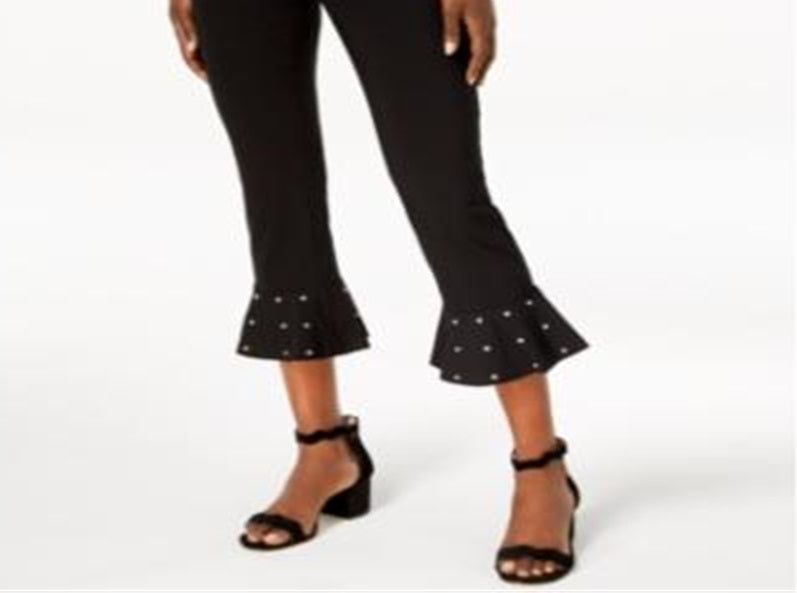 INC International Concepts Women's Studded Ruffle Hem Pants Black Size 8 Petite