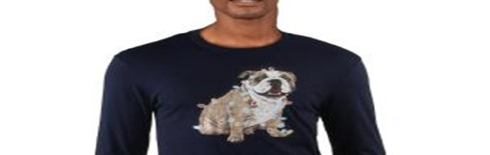Club Room Men's Christmas Bulldog Graphic Holiday T-Shirt Blue Size XX-Large