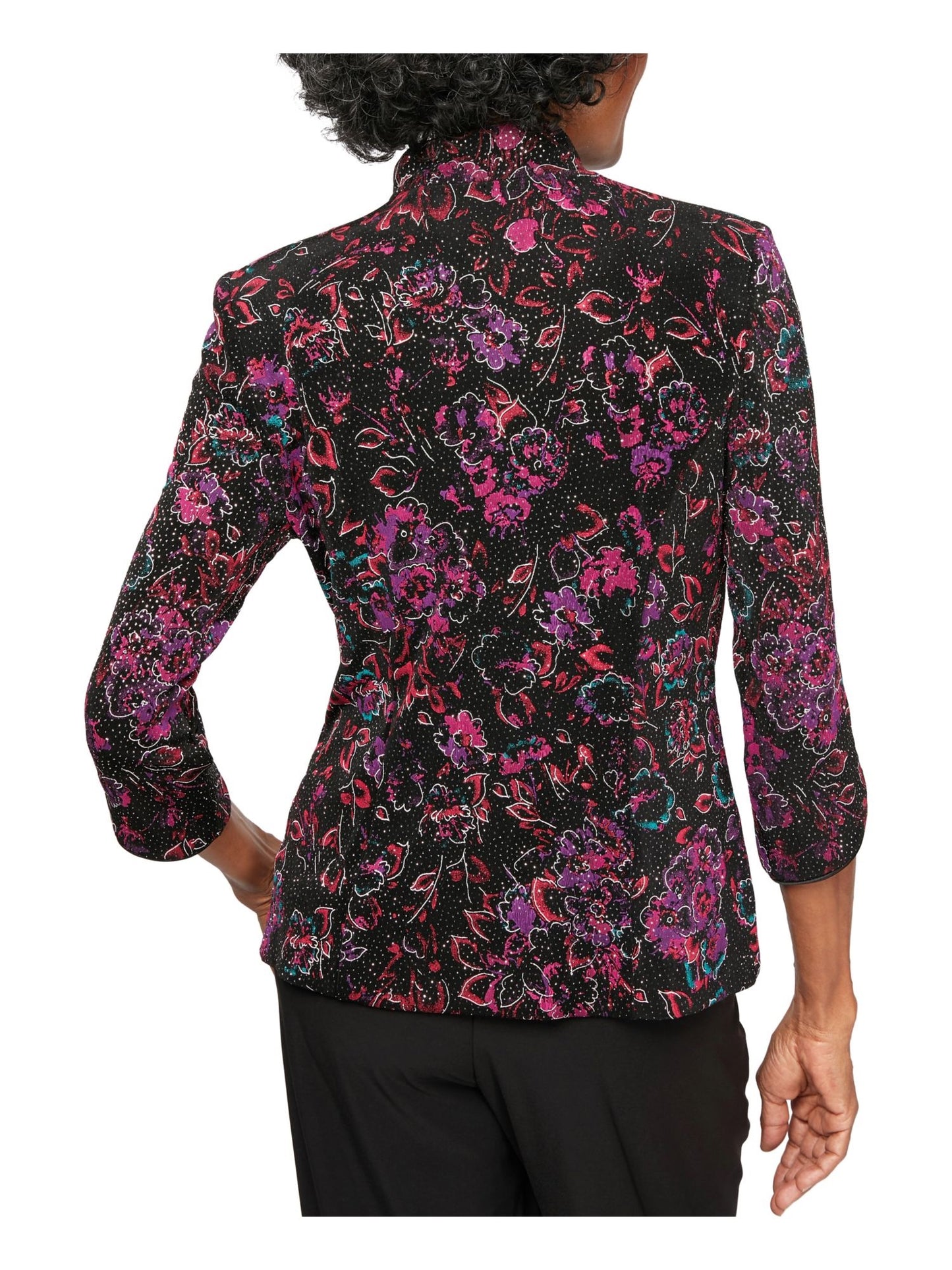 Alex Evenings Women's Embellished Floral Spaghetti Strap Scoop Neck Evening Top Black Size Petite Medium