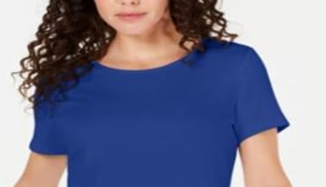 Karen Scott Women's Solid T-Shirt Blue Size XX-Large