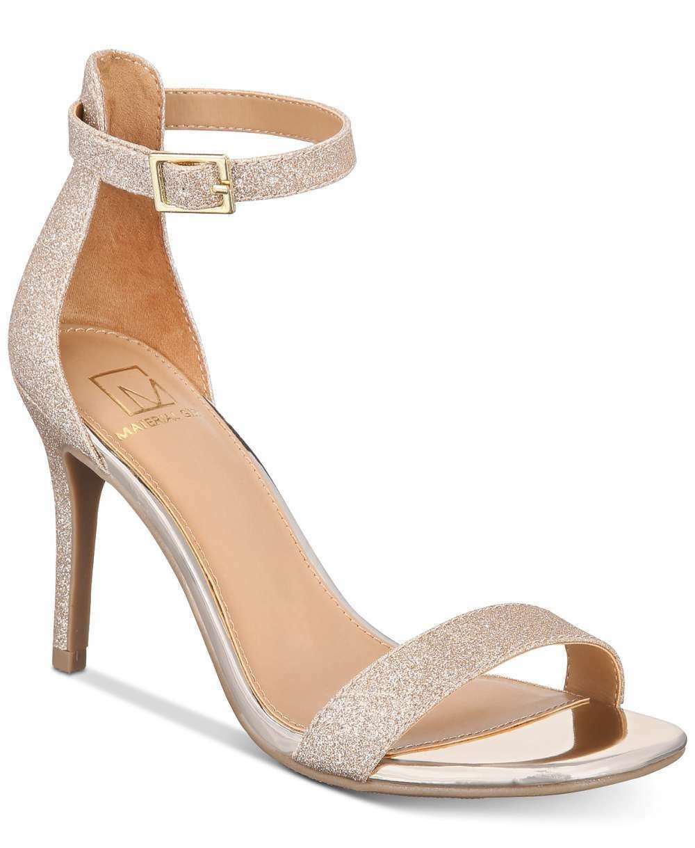 Material Girl Women's Blaire Fabric Open Toe Ankle Strap Classic Pumps Gold Size 9 M