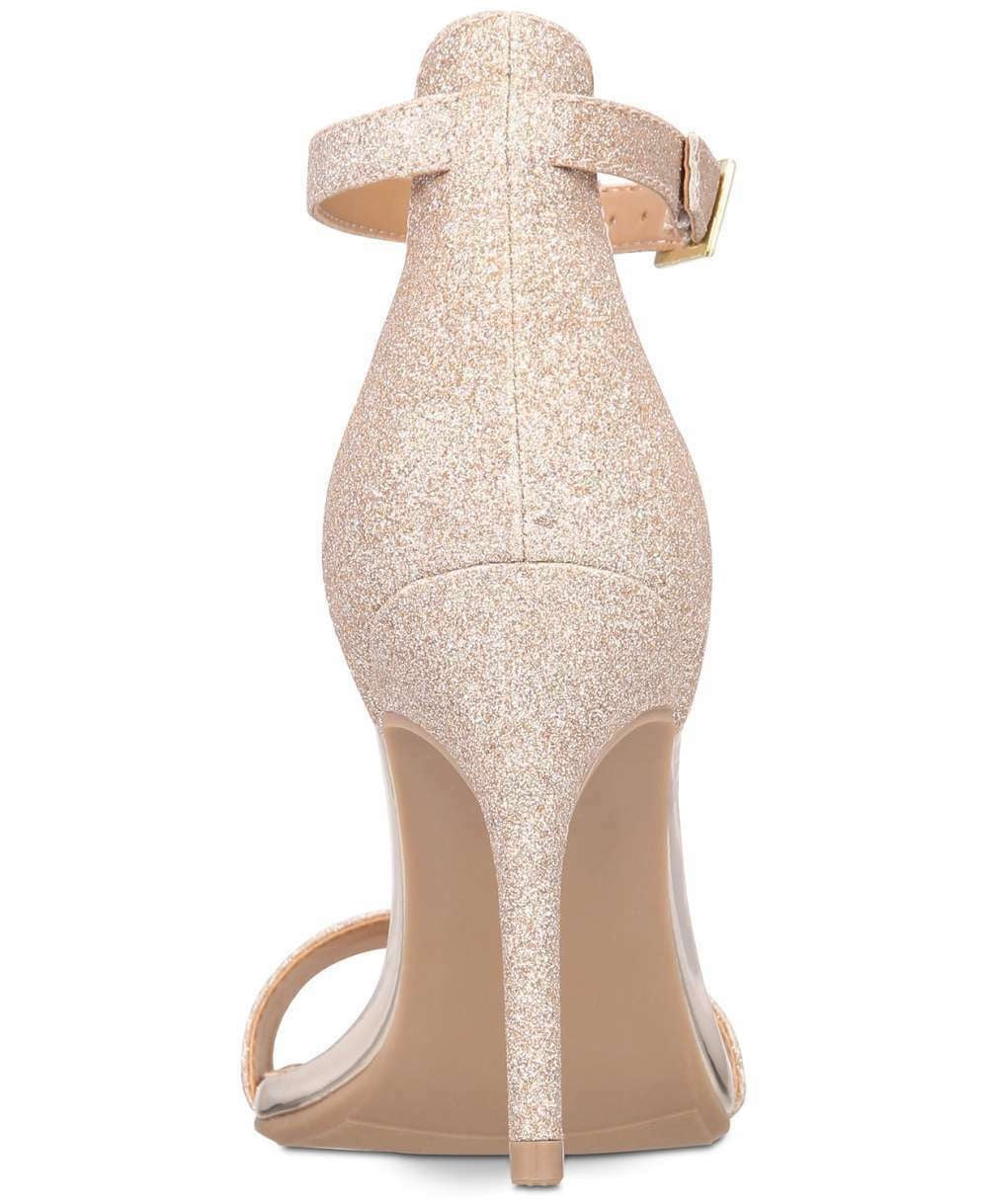 Material Girl Women's Blaire Fabric Open Toe Ankle Strap Classic Pumps Gold Size 9 M