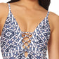 Jessica Simpson Women's Venice Beach Lace up One Piece Swimsuit Gray Size Small