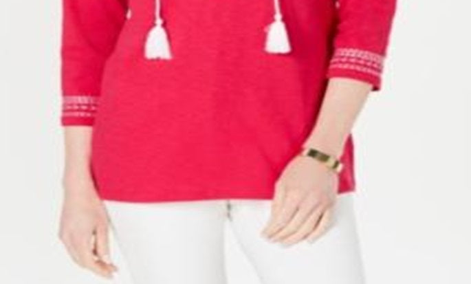 Charter Club Women's Embroidered Slub Top Pink Size Petite L