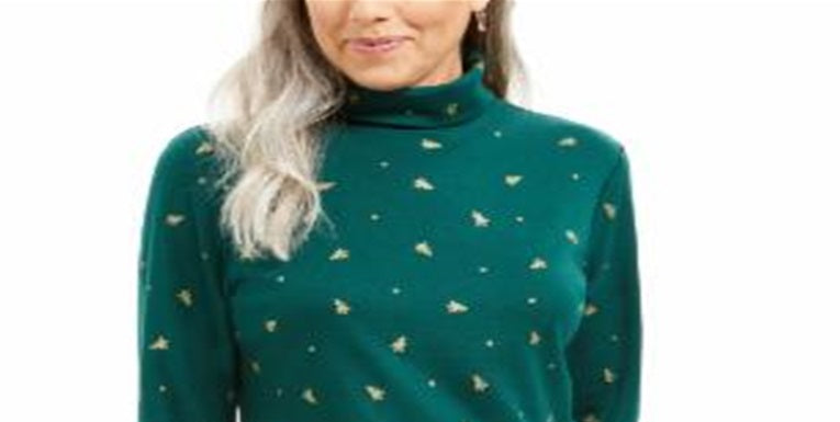 Karen Scott Women's Tree Printed Turtleneck Top Green Size Large