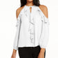 Thalia Sodi Women's Ruffle Trim Cold Shoulder Top White Size X-Large