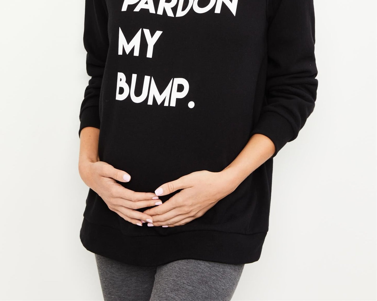 Motherhood Maternity Women's Pardon My Bump Crew Neck Graphic Sweatshirt Black Size X-Small