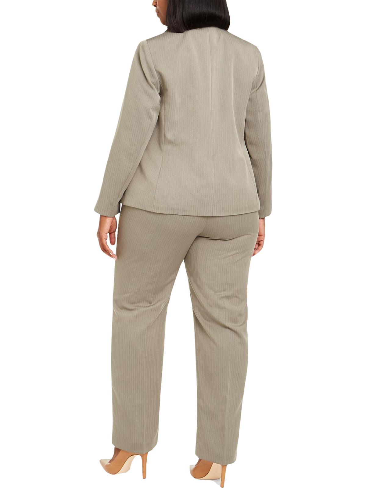 Le Suit Women's Plus Straight Leg Tonal Striped Pant Suit Brown Size 16W
