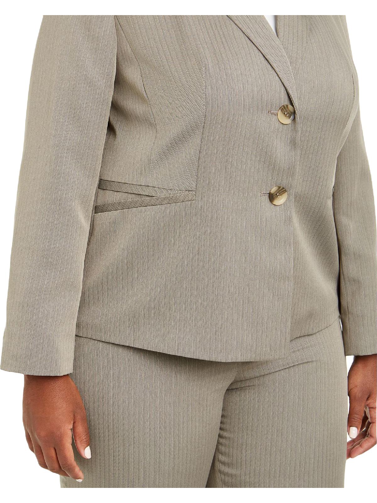 Le Suit Women's Plus Straight Leg Tonal Striped Pant Suit Brown Size 16W