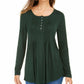 Style & Co Women's Long Sleeve Pintuck Top Green- Size Small