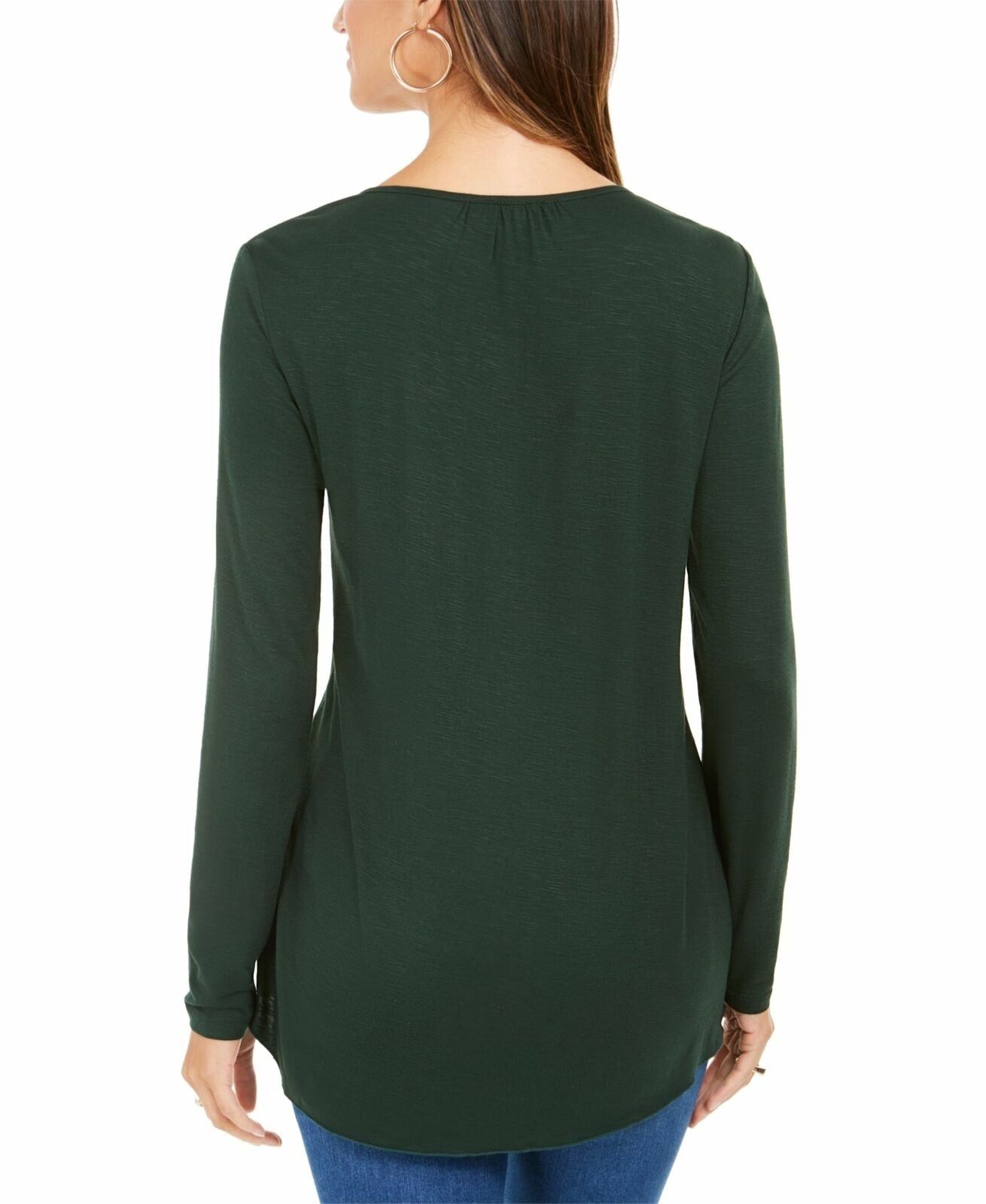 Style & Co Women's Long Sleeve Pintuck Top Green- Size Small