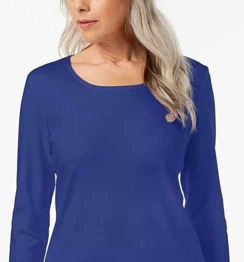 Karen Scott Women's Cotton Scoop Neck Top Blue Size Petite XL