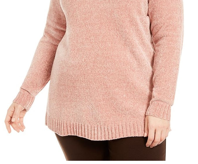 Karen Scott Women's Chenille Split Neck Pullover Pink Size 1X