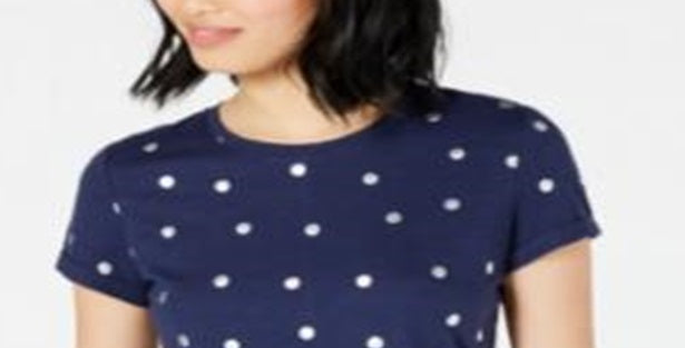 Maison Jules Women's Metallic Polka Dot T-Shirt Blue Size Medium