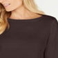Karen Scott Women's Cotton Boat Neck 3/4 Sleeve Knit Top Brown Size Small
