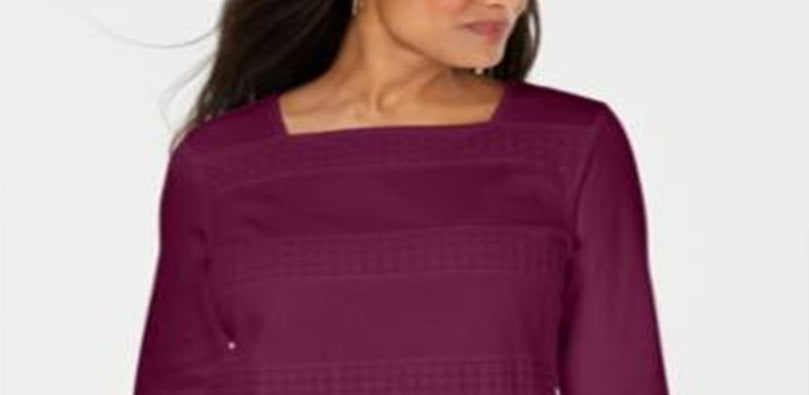 Karen Scott Women's Square Neck Lace Stripe Top Purple Size XX-Large