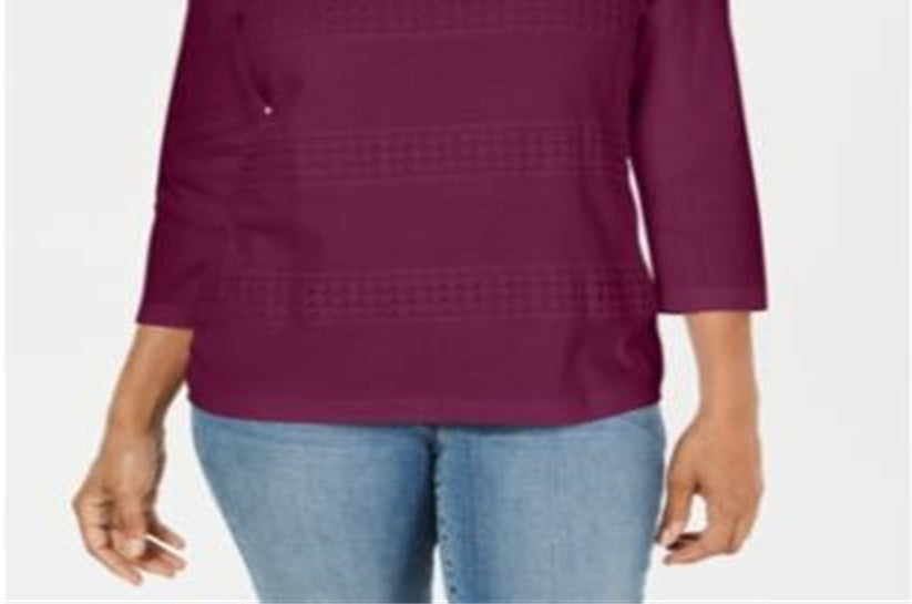 Karen Scott Women's Square Neck Lace Stripe Top Purple Size XX-Large