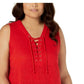 INC International Concepts Women's Lace up Sleeveless Scoop Neck Top Red Size Petite Medium