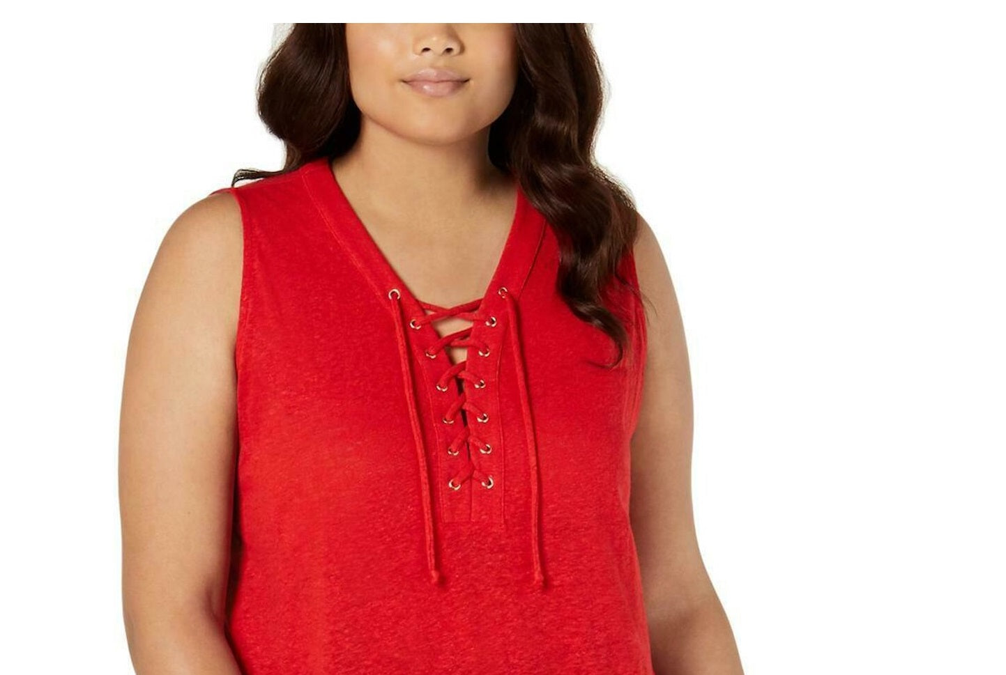 INC International Concepts Women's Lace up Sleeveless Scoop Neck Top Red Size Petite Medium