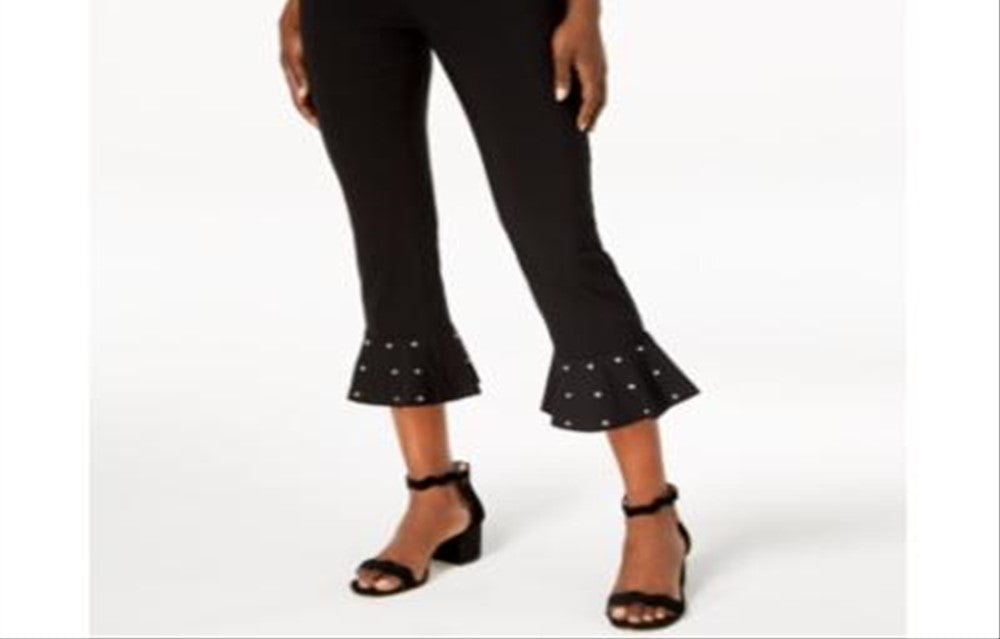 INC International Concepts Women's Studded Ruffle Hem Pants Black Size 16 Petite