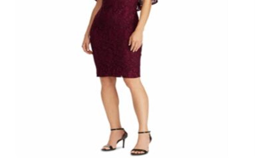 Ralph Lauren Women's Cape Overlay Lace Dress Merlot Size 2