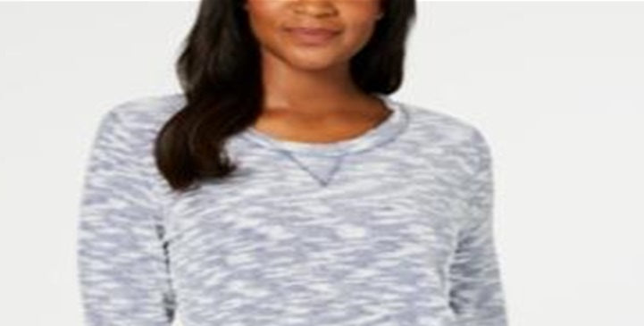 Karen Scott Women's Space Dye 3/4-Sleeve Top Blue-White Size Petite S