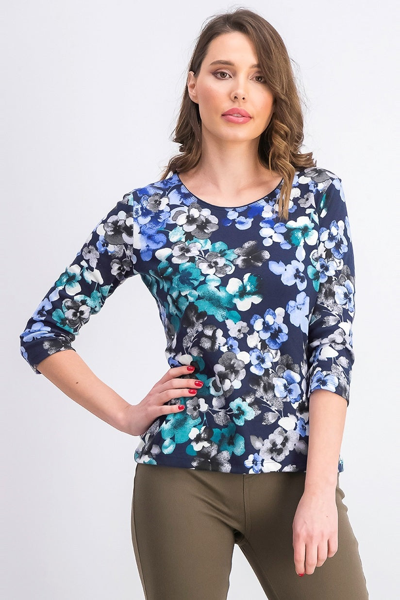 Karen Scott Women's Printed 3/4 Sleeve Top Black Size Small