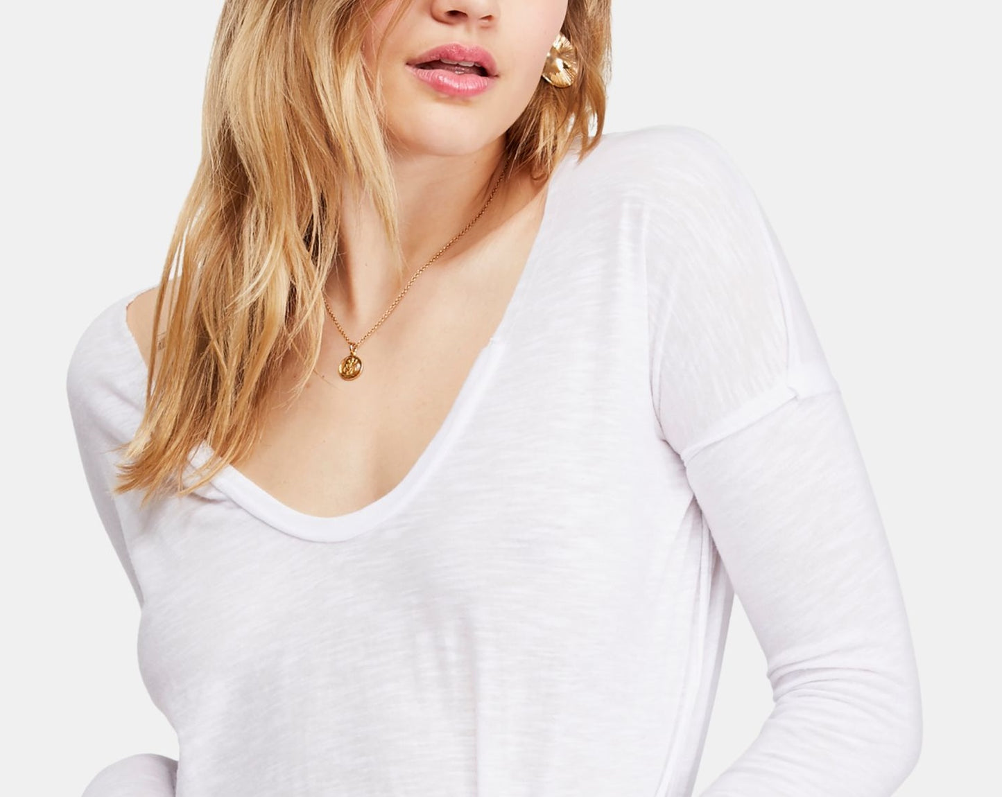 Free People Women's Long Sleeve V Neck Top White Size Medium
