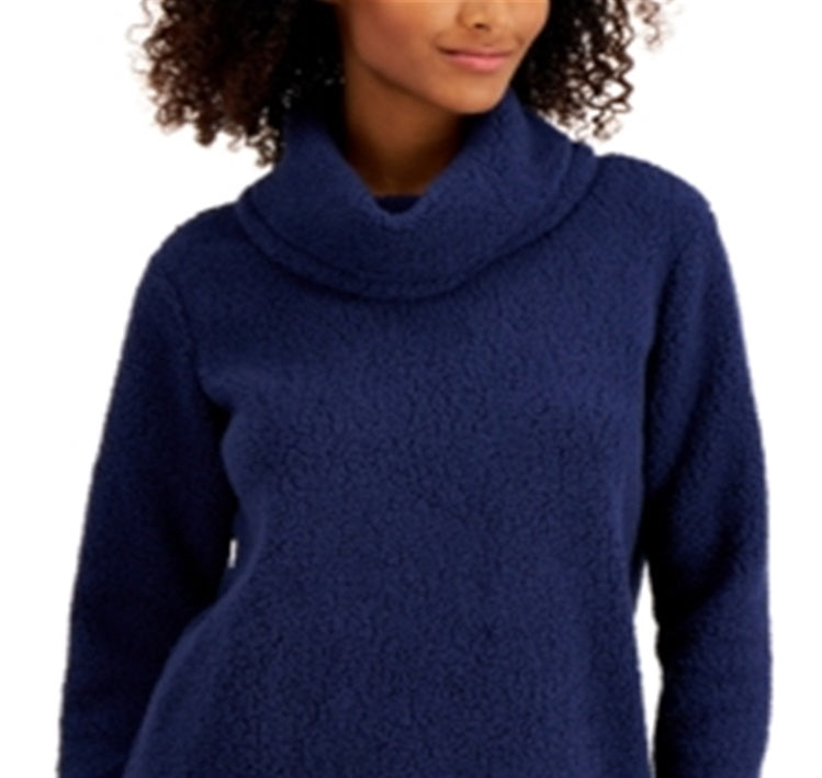 Style & Co Women's Cowlneck Sherpa Pullover Blue Size X-Large