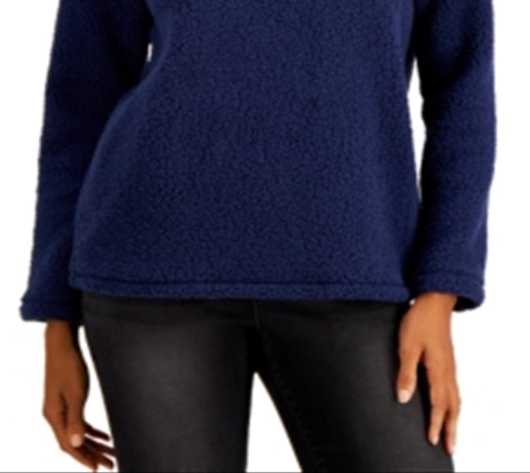 Style & Co Women's Cowlneck Sherpa Pullover Blue Size X-Large