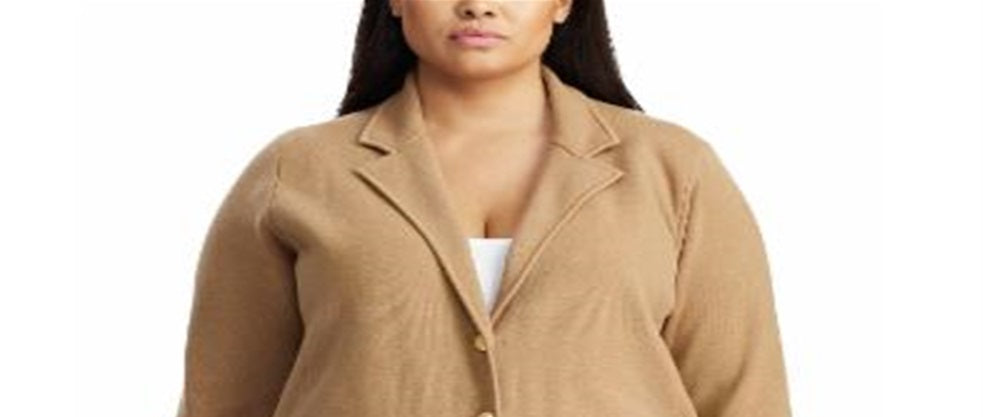 Ralph Lauren Women's Plus Sweater Knit Blazer Brown Size 1X