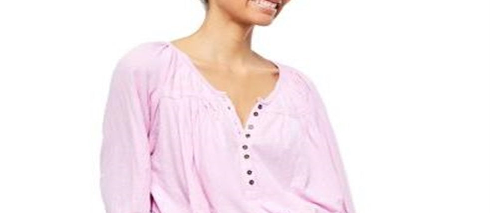 Free People Women's Prarie Henley Top Pink Size L