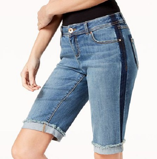INC International Concepts Women's Contrast Trim Cuffed Denim Shorts Blue Size 8 Petite