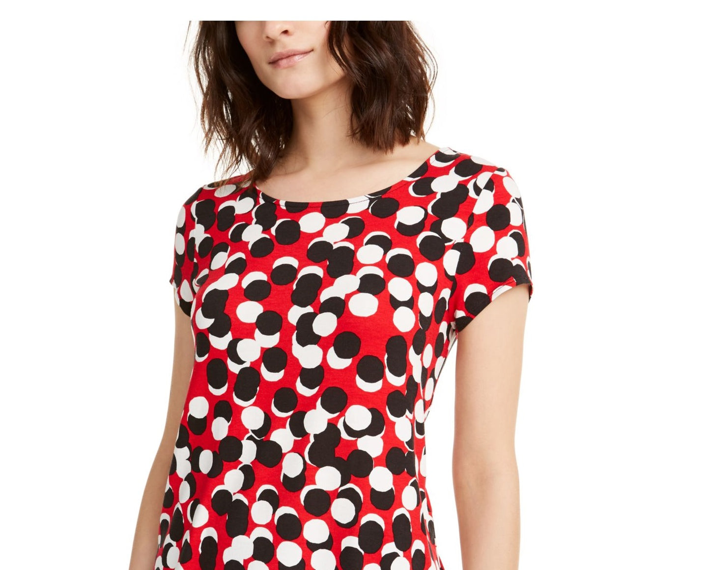 Alfani Women's Printed Round Hem T-Shirt Red Size Petite Medium