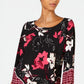 Alfani Women's Patched Border V Hem Top Black Size -Petite M