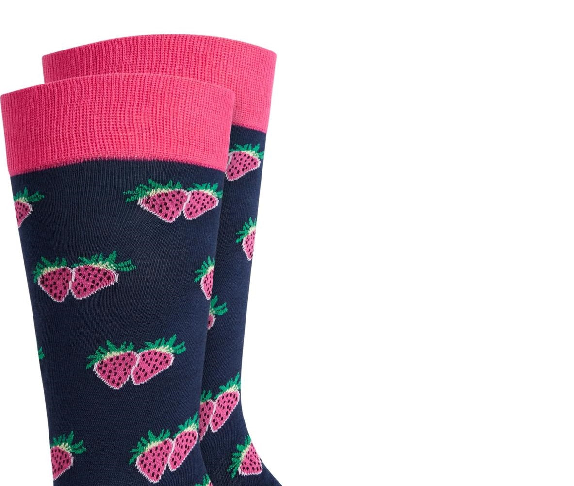 Bar III Men's Strawberries Printed Arch Support Dress Socks Blue Size Regular