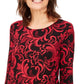 JM Collection Women's Petite Crewneck Printed Top  Red Size Petite Small