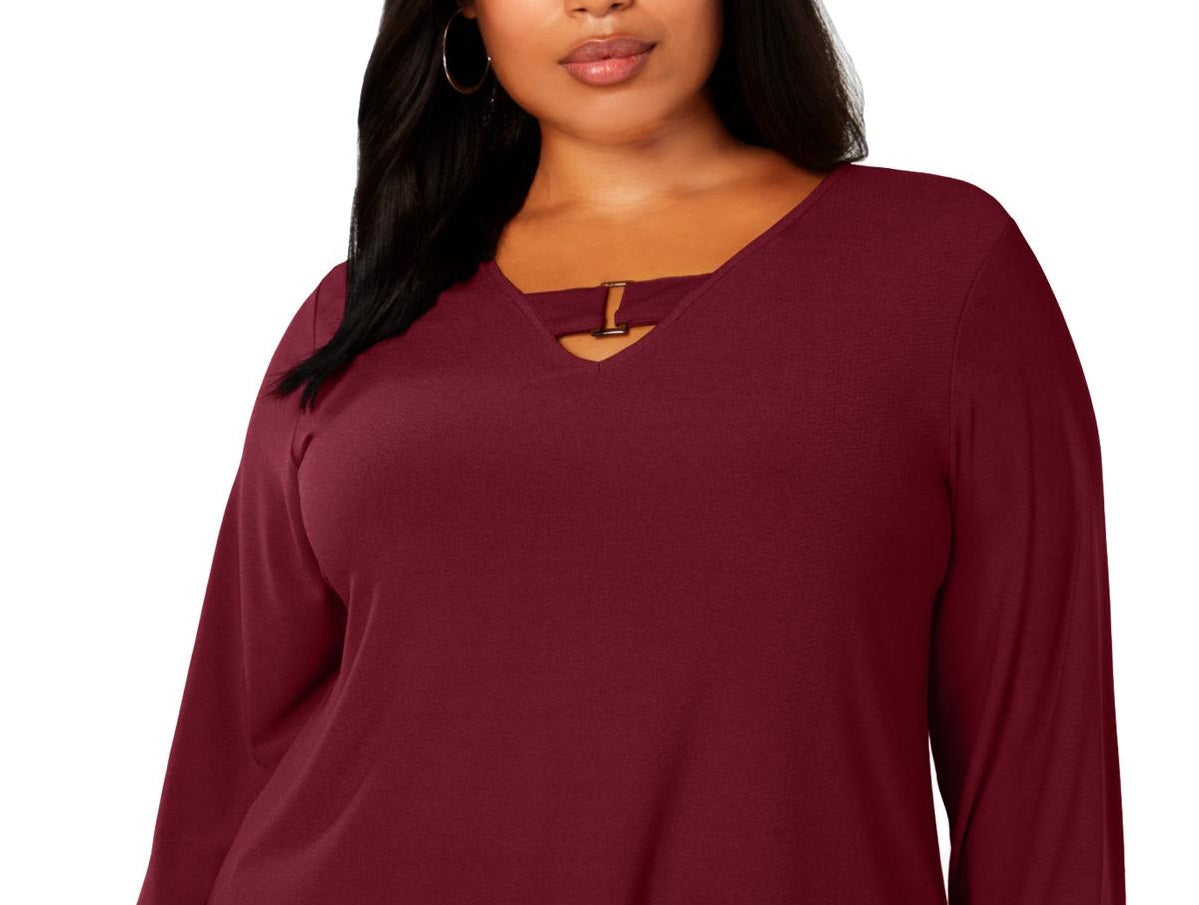 Alfani Women's Plus Hi Low Keyhole Blouse Berry Size 0X