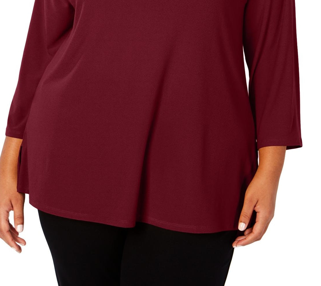 Alfani Women's Plus Hi Low Keyhole Blouse Berry Size 0X