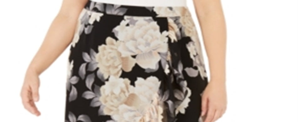 Calvin Klein Women's Plus Ruffled Floral Skirt Latte Black Size 16W