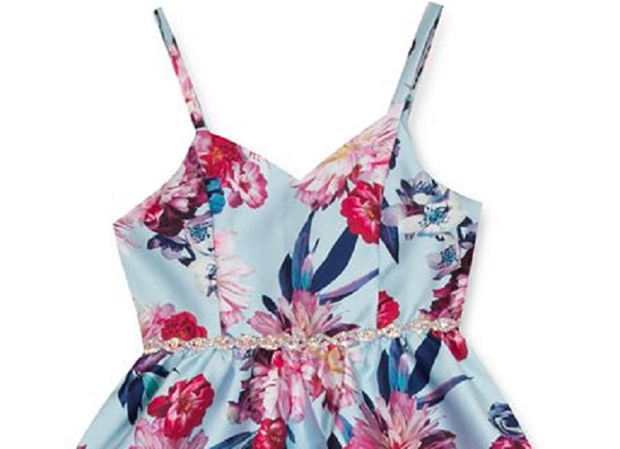 Rare Editions Big Girl's Floral Print High Low Dress Blue Size 7