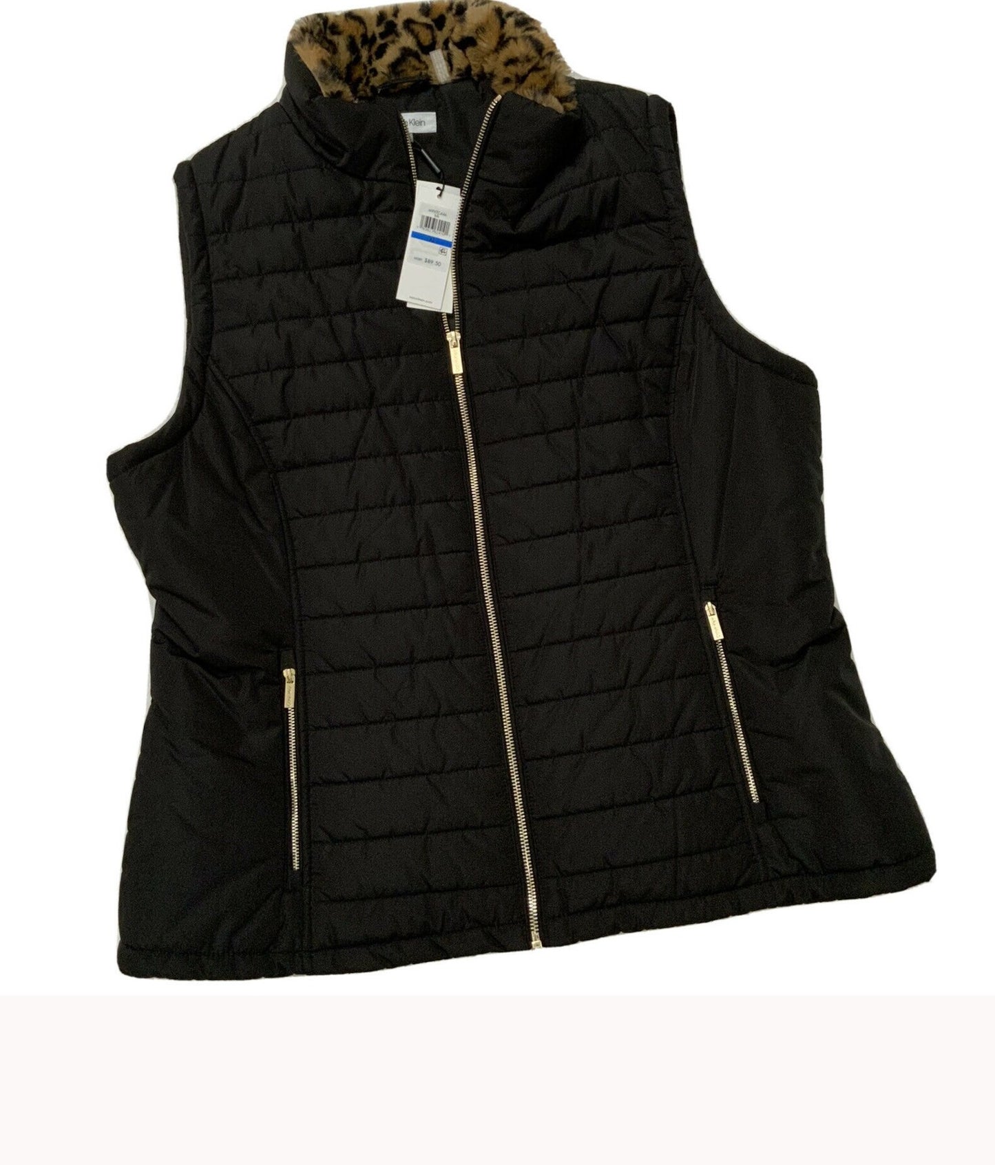 Calvin Klein Women's Fur Collar Vest Black Size M