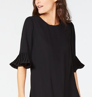 Alfani Women's Pleated Trim Flounce Dress Black Size 10Petite