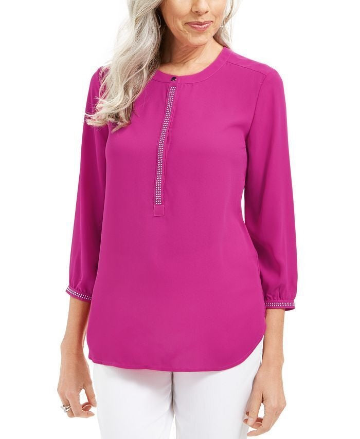 JM Collection Women's Pleated Back Blouse Pink Size XS