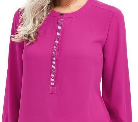 JM Collection Women's Pleated Back Blouse Pink Size XS