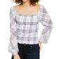 INC International Concepts Women's Metallic Plaid Smocked Top White Size Petite X-Large