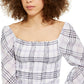 INC International Concepts Women's Metallic Plaid Smocked Top White Size Petite X-Large