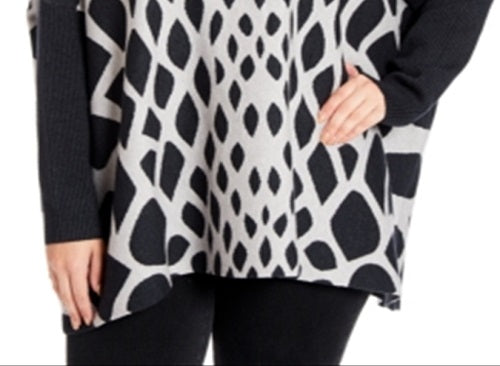 Joseph A Women's Plus Abstract Turtleneck Poncho Gray Size 2X